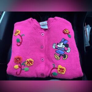 Vintage Pink Cardigan with Minnie Mouse Embroidery